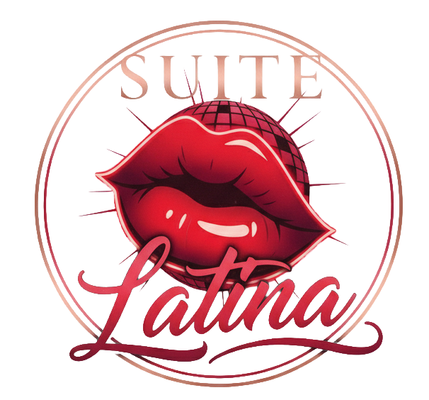 Logo de Suite Latina: Labios rojos con bola de discoteca